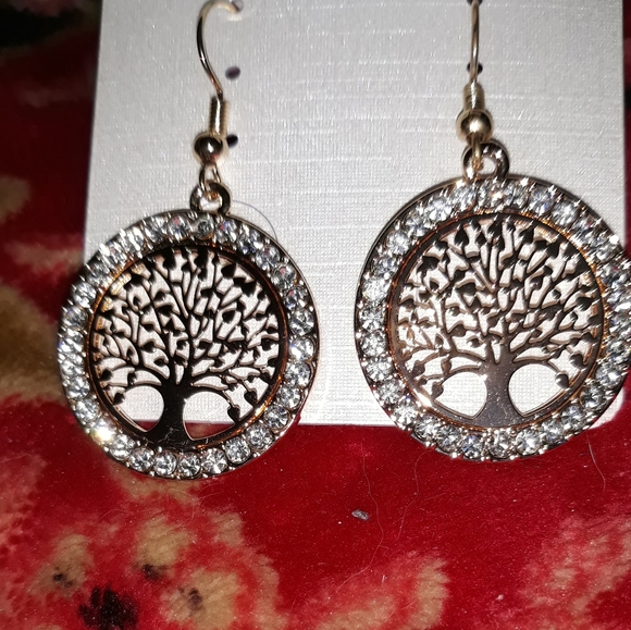 Silver "Tree of life" Earrings Crystal Rhinestones Dangle Earrings 1 pair - Picture 1 of 5